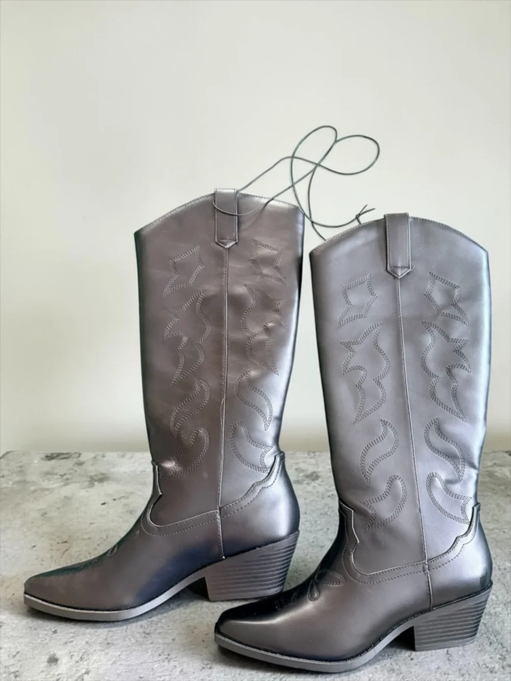 SODA Black Western Cowboy Boots Size 8 Knee High Square Toe Embroidered Rodeo